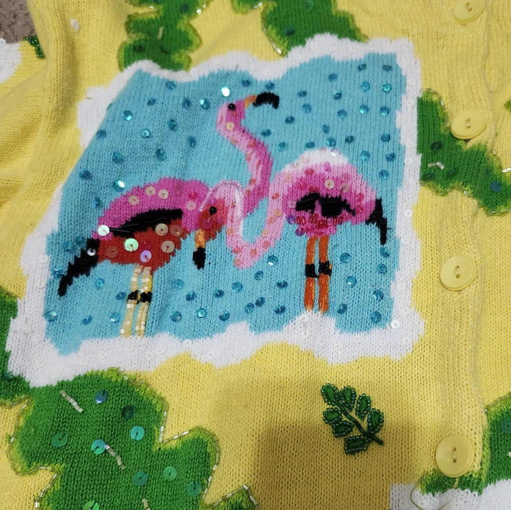 Vintage Jane's Closet Colorful Flamingo Sweater Cardigan Size‎ Medium - Picture 3 of 4